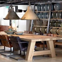 美式乡村复古实木餐桌 长方形泡茶桌洽谈桌 咖啡厅酒吧桌椅组合