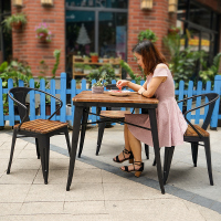 星巴克美式实木户外简约休闲桌椅阳台咖啡厅奶茶店条纹桌椅五件套