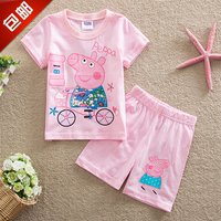 佩佩猪童装女童夏季纯棉短袖T恤+短裤套装佩奇小猪上衣儿童衣服