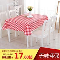 peva正方形长方形美式乡村田园红色格子防水塑料桌布台布野餐布