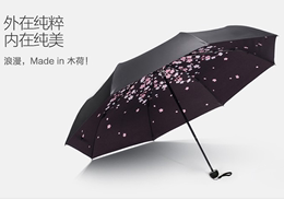 韩国时尚樱花遮阳伞防紫外线太阳伞小黑胶伞三折叠晴雨伞防晒