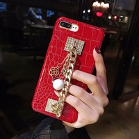 欧美奢华大气iphone8 plus手机壳链条X女款苹果7皮套水钻6s韩国潮