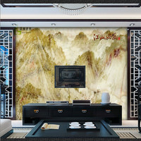 3D瓷砖背景墙中式客厅壮丽河山大理石纹电视沙发背景墙江山如画
