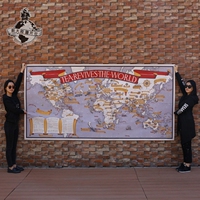 茶文化超大世界地图装饰画复古海报客厅餐厅茶楼茶馆背景墙装饰画