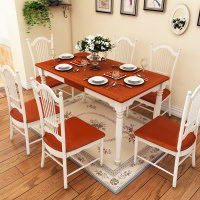 地中海餐桌椅组合6人4人小户型乡村韩式田园餐桌仿古白实木餐桌椅