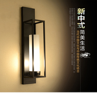 新中式壁灯铁艺玻璃简约现代灯过道大壁灯客厅卧室长壁灯