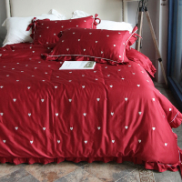 床上用品四件套纯棉1.8m床双人公主风60支贡缎长绒棉绣花被套床单
