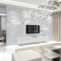 3D欧式素色电视背景墙壁纸大型壁画  玉兰花卉墙 卧室无纺布墙画