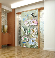 3D现代中式壁画家和富贵玉雕荷花玄关背景墙走廊过道背景墙纸壁纸