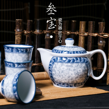 叁宝陶瓷器|韩国釉下彩青花瓷 提梁泡茶壶 过滤冷水壶茶具