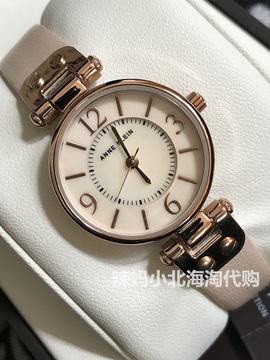 现货美国代购Anne Klein 10/9442RGLP裸粉色真皮贝母表盘女士手表