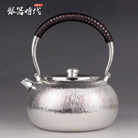 一张打S999手工纯银烧水壶云南师傅打造功夫茶具树皮日式银壶茶壶