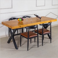 美式实木餐桌椅组合6人长方形简易桌loft铁艺做旧北欧西餐厅木桌