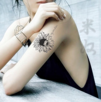 米奴新品纹身贴纸 向日葵 葵花 英文 单色防水纹身贴 逼真持久