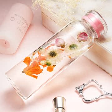 玻璃水杯透明玻璃杯子男女运动便携水瓶创意情侣收纳瓶漂流瓶
