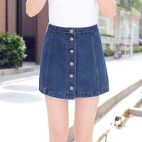 夏季韩版新款牛仔短裙女A字裙明星同款排扣高腰半身裙女大码显瘦