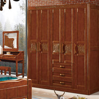现代中式实木衣柜三四五六门开门加顶橡木卧室大衣橱组装对开衣柜