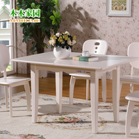 欧式餐桌椅组合韩式田园象牙白可折叠伸实木桌椅组合小户型饭桌