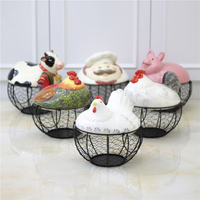 现代欧式宜家创意摆设陶瓷收纳框鸡蛋水果零食厨房篮子铁艺筐