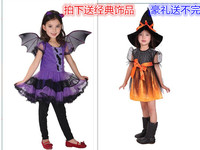 万圣节巫婆服装 女童蝙蝠吸血鬼套装COS演出服饰 巫婆披风套装