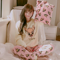 冬季睡衣女士珊瑚绒韩版卡通可爱少女阔腿裤加厚法兰绒套装家居服