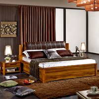 林图新中式1.51.8米实木床双人床婚床软靠双人床高箱储物大床橡木
