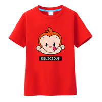 字母休闲卡通猴子体恤小学生儿童纯棉红色上衣男女童夏季短袖T恤