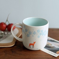 日式Zakka创意樱花马克陶瓷杯子卡通带勺带盖早餐牛奶水杯