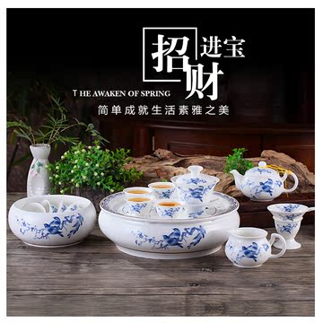 圆形茶盘潮汕功夫茶具茶洗套装10英寸12英寸 陶瓷整套储水式茶船