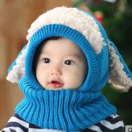 包邮韩版冬款新款韩版男宝宝帽子女童套头围脖可爱保暖婴儿毛线帽