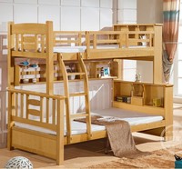 全实木 榉木双层床 书柜子母床 实木高低床 上下床儿童床