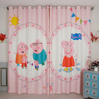 定制粉红小妹小猪佩奇Peppa Pig卡通儿童房卧室飘窗落地窗窗帘布