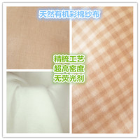 无荧光本白天然有机彩棉格子40支双层精梳高密度纯棉纱布面料布料