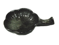 陶瓷梅花形有柄味碟 日式黑色酱油芥末碟子 特色毛笔架墨汁碟
