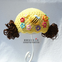 宝宝帽子公主假发帽0-3-6个月夏薄韩版女童花朵帽纯棉婴儿帽春季