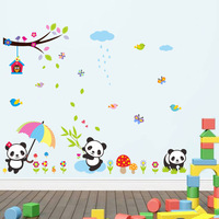 可爱卡通贴画熊猫竹子装饰贴儿童房墙贴幼儿园3d立体可移除墙贴纸