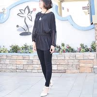 2016新款独家原创黑色雪纺中长款大码蝙蝠衫优雅显瘦