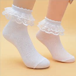 夏季网眼透气儿童袜子双重花边袜子女童公主蕾丝短袜演出舞蹈袜子