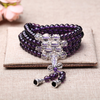 天然正品紫水晶多圈手链 白水晶隔珠藏银坠饰首饰品